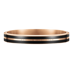 Emalie Infinite Rose Gold Black bracelet with a contemporary rose gold and black enamel bangle design, featuring engraved branding and a smooth, polished finish.