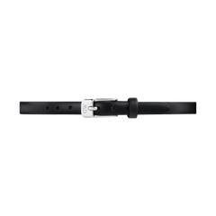 Black leather Pressed Sheffield Strap Silver with a slim profile, neat stitching, and a polished silver buckle, designed for a 6mm fit and compatible with small Daniel Wellington watches.