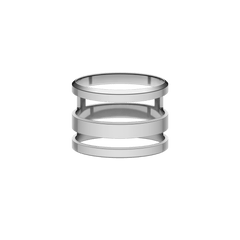 Elan Triad Ring Silver featuring three parallel bands in a polished stainless steel finish, with a minimalist open structure that highlights its contemporary style.