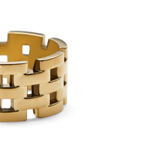 Close-up of the 5-Link Ring Gold, highlighting its chunky architectural link design, polished gold finish, and geometric open links.