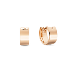 A pair of Daniel Wellington Line Earring Polished Rose Gold 5.5mm hoops with a squared profile and mirror-like polished finish, featuring a compact, close-to-ear design and secure latch-back closure.