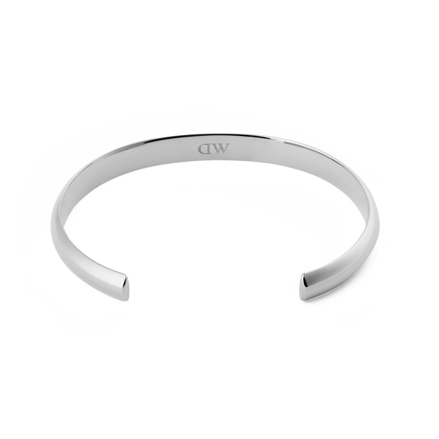 Arch Cuff Silver 4mm bracelet in polished stainless steel, featuring a clean, minimalist design with a discreet logo on the inside and an open-ended adjustable fit.