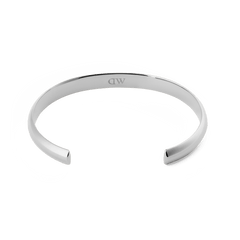 Arch Cuff Silver 4mm bracelet in polished stainless steel, featuring a clean, minimalist design with a discreet logo on the inside and an open-ended adjustable fit.