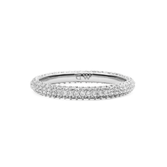 Pavé Ring Silver 3 mm crafted from rhodium plated brass, featuring a slim band with three rows of sparkling white cubic zirconia crystals in a pavé setting for a modern, elegant look.