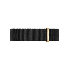 Cornwall Strap Gold features a black NATO style watch strap made from durable polyester fabric, finished with a gold buckle for a refined, versatile look.
