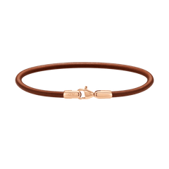 St Mawes Bracelet Rose Gold featuring a slim brown leather band and a rose gold-plated stainless steel lobster clasp, shown against a plain background.