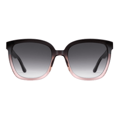 Oversized square sunglasses with a dark blue to coral gradient bio-acetate frame and black gradient UV400 lenses, offering a modern and elegant look suitable for women.