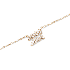 Close-up of the Crystal Zodiac Chain Necklace Gold featuring an Aquarius pendant set with sparkling crystals on a fine gold chain, highlighting its elegant and personal design.