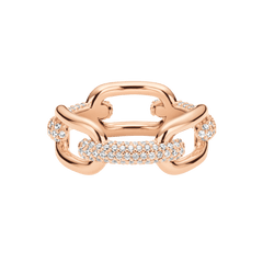 Rose gold Crystal Link Ring featuring a chunky chain design with sparkling cubic zirconia accents, crafted from rose gold plated brass and finished with an open link structure for a modern, elegant look.