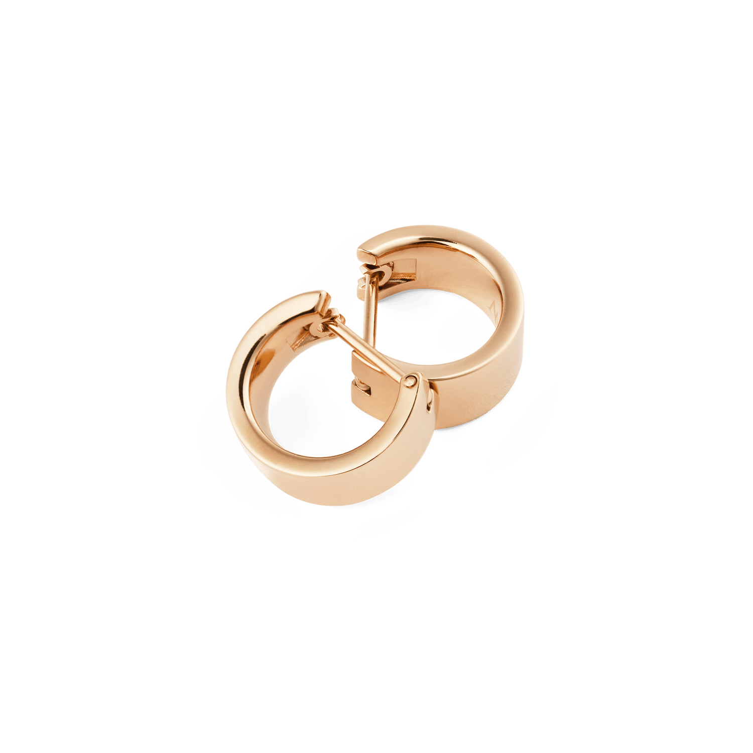 A pair of Line Earring Polished Rose Gold 5.5mm hoops with a squared, minimalist profile and a high-shine rose gold finish, shown with secure latch-back closures.