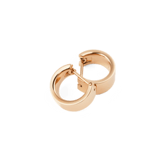 A pair of Line Earring Polished Rose Gold 5.5mm hoops with a squared, minimalist profile and a high-shine rose gold finish, shown with secure latch-back closures.