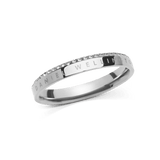 Classic Aura Ring Silver featuring a slim polished silver band with engraved detail and a row of white crystals along the chamfered edge, crafted from stainless steel for a refined, minimalist look.