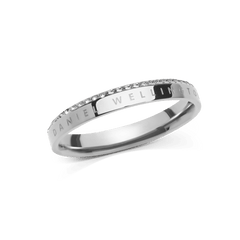 Classic Aura Ring Silver featuring a slim polished silver band with engraved detail and a row of white crystals along the chamfered edge, crafted from stainless steel for a refined, minimalist look.