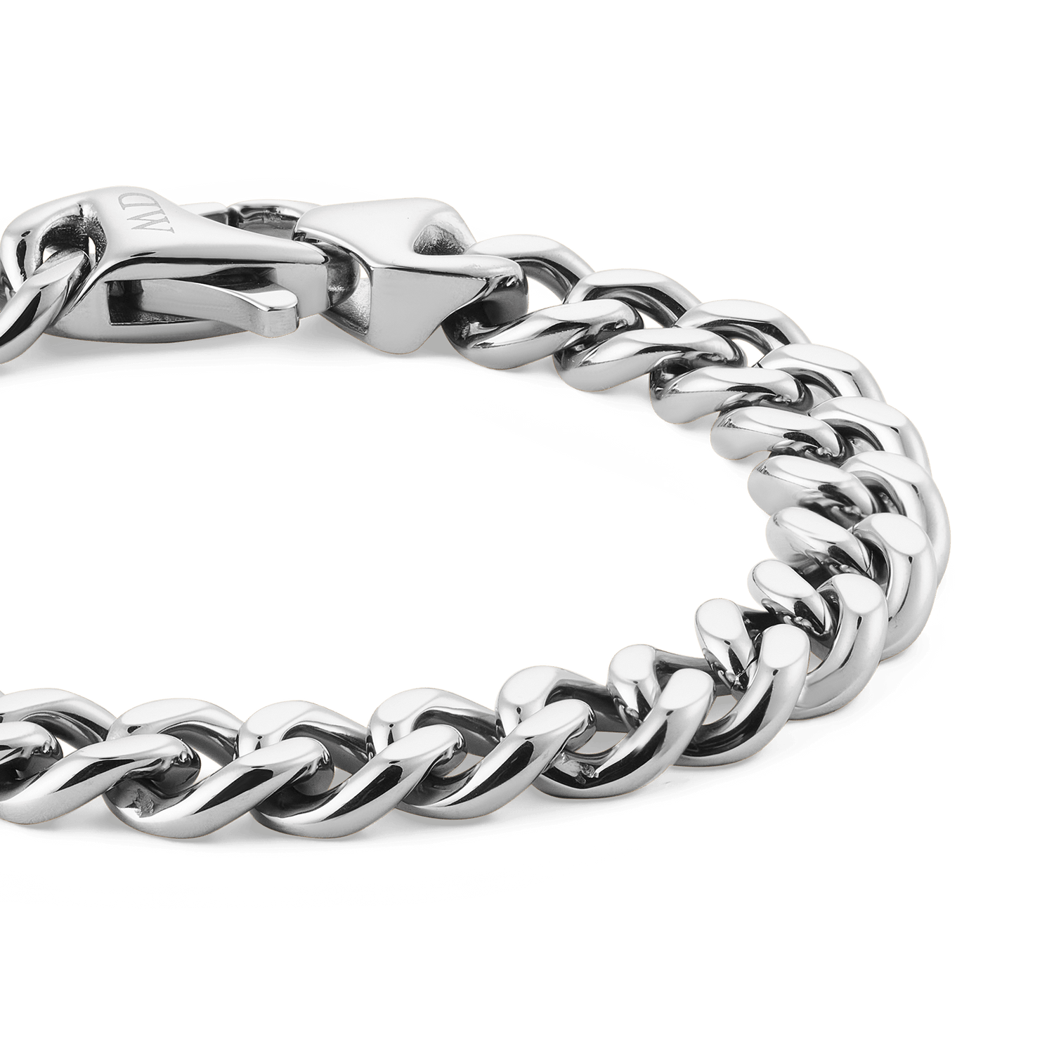 Close-up of the Ellipse Cuban Chain Bracelet Silver, showing its polished chunky links and seamless lobster clasp crafted from durable 316L stainless steel.