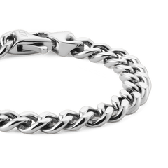 Close-up of the Ellipse Cuban Chain Bracelet Silver, showing its polished chunky links and seamless lobster clasp crafted from durable 316L stainless steel.
