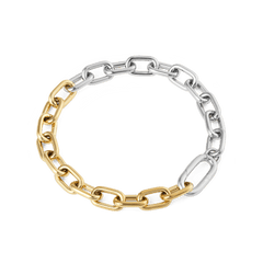 Contrast Link Bracelet Two Tone Gold with a half gold, half silver chain design, featuring polished rectangular links and a secure clasp for a modern, versatile look.