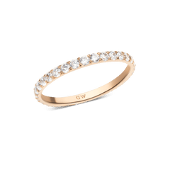 Slim rose gold Mirelle Eternity Ring with a full circle of sparkling white cubic zirconia crystals, featuring a delicate 2mm band and a polished modern finish.
