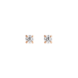 Pair of Mirelle Solitaire Stud Earrings in rose gold, each featuring a white cubic zirconia stone in a four-prong setting, with a minimalist and elegant design suitable for everyday wear.
