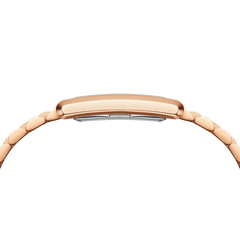 Side profile of the Bound 3-Link Rose Gold watch showing its slim rectangular case and polished rose gold bracelet, highlighting the comfortable fit and sleek design.