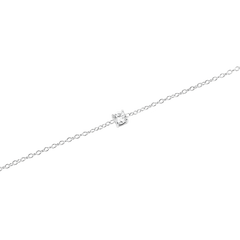 Close-up of the Mirelle Solitaire Bracelet Silver, showing the fine silver chain and a single cubic zirconia crystal set as the centrepiece for a minimalist and elegant finish.