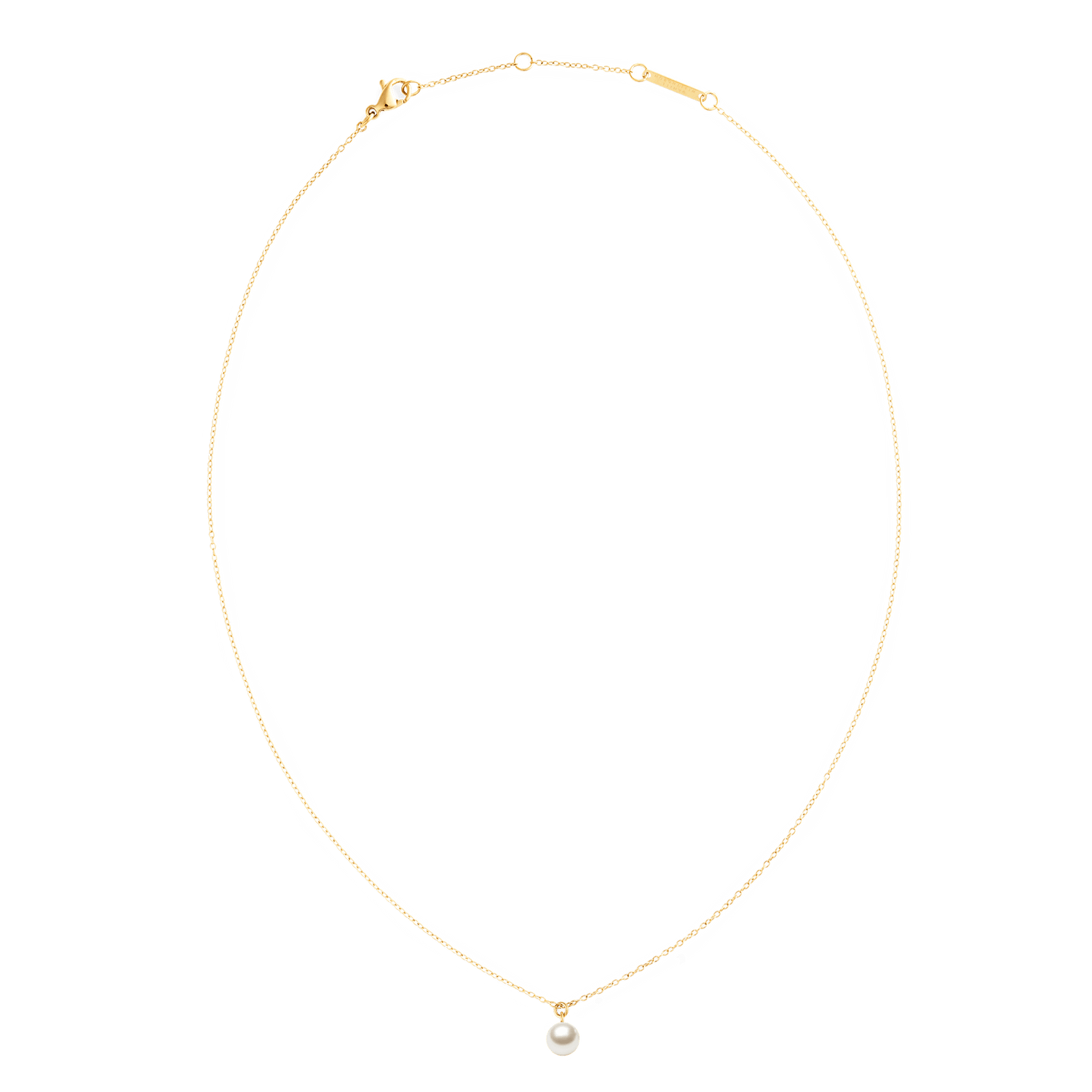 Pearl Necklace Gold with a single Swarovski glass pearl pendant on a fine, adjustable gold-toned chain, designed for a minimalist and elegant look.