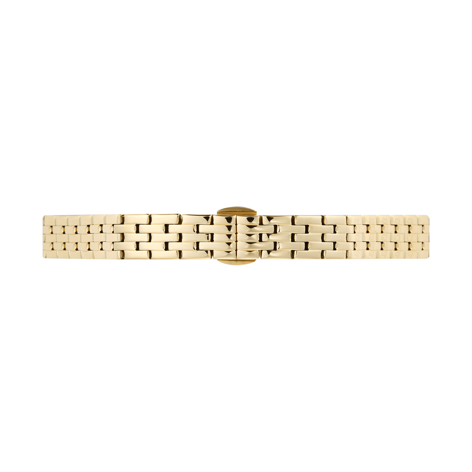 Polished 5-Link Strap Gold watch strap with a butterfly clasp, featuring a slim five-link design and a straight end-piece, crafted from PVD plated 316L stainless steel for a refined and durable finish.
