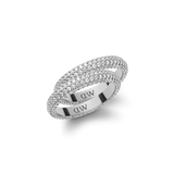Two silver rings from the Pavé Crystal Ring Silver Set, each featuring a sleek band with densely set pavé crystals that create a brilliant, sparkling finish, shown stacked together to highlight their elegant and contemporary design.