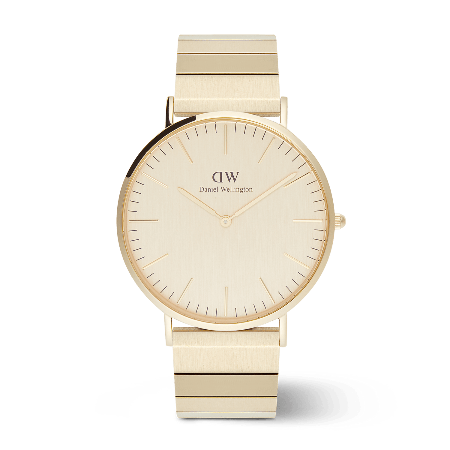 Classic Piano Link Gold Unitone men’s watch with a brushed gold 40mm dial, minimalist face, and a modern geometric piano link bracelet in matching gold tone.