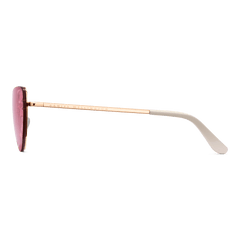Side view of Lynx Steel Pink Gradient Rose Gold sunglasses showing the slim rose gold plated stainless steel arm with cream acetate temple tip and pink gradient lens.