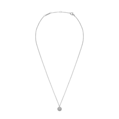 Pavé Crystal Pendant Necklace Silver with an adjustable chain and a spherical pavé pendant set with cubic zirconia crystals, shown laid flat to highlight its minimalist design and secure clasp.