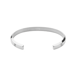 Classic Lumine Bracelet Silver 5.5mm with a sleek, open cuff design in polished stainless steel, featuring subtle cubic zirconia stones set along the band for a modern, elegant finish.