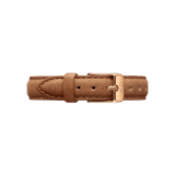 Durham Strap Rose Gold featuring warm brown genuine leather, a polished rose gold buckle, and detailed stitching, designed for easy adjustment and a comfortable fit.