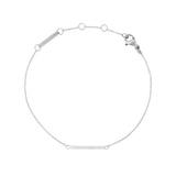 Delicate Mirelle Eternity Bracelet Silver featuring a slim bar of white cubic zirconia crystals on a fine adjustable silver chain, designed for layering or everyday wear.