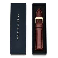 Tapered St Mawes Strap Gold presented in premium packaging, featuring a brown genuine leather strap with gold-plated buckle and subtle stitching, ideal as a stylish gift or watch upgrade for men.