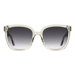 Grande Bio-Acetate Olive Olive sunglasses with an oversized square frame, clear olive bio-acetate construction, and black gradient UV400 lenses, shown from the front.