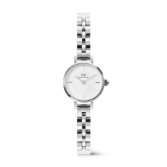 Petite Mini Arch 3-link White Silver watch with a 19mm stainless steel case, crisp white dial, and polished silver three-link bracelet, designed for women who prefer a minimalist and elegant accessory.
