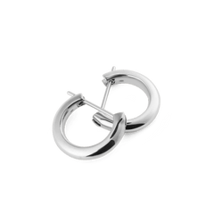 A pair of Arch Earring Silver 9mm hoop earrings crafted from polished stainless steel, featuring a smooth curved design, rounded edges, and a secure pin closure.