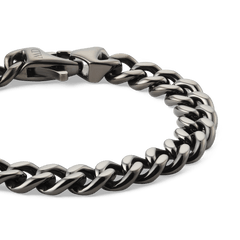 Close-up of the Ellipse Cuban Chain Bracelet Graphite, highlighting its bold polished links and sturdy lobster clasp in a deep graphite finish, crafted from durable 316L stainless steel.