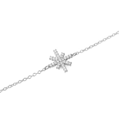 Close-up of the Mirelle Star Bracelet Silver showing a finely detailed star charm set with white cubic zirconia crystals on a slim silver chain, highlighting its elegant and sparkling design.