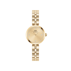 Elan Lumine Unitone Gold ladies watch with a petite 22mm gold case, minimalist crystal dial, and three-link gold bracelet, showcasing a refined and timeless style suitable for everyday wear.