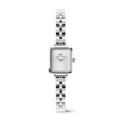 Quadro Mini Arch 3-link White Sunray Silver ladies watch featuring a petite rectangular case, minimalist white sunray dial, and polished silver 3-link bracelet, designed for comfortable everyday wear and versatile styling.