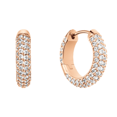 Pair of Pavé Crystal Earrings Rose Gold, featuring petite hoop design with a pavé setting of sparkling cubic zirconia crystals and a smooth rose gold finish.