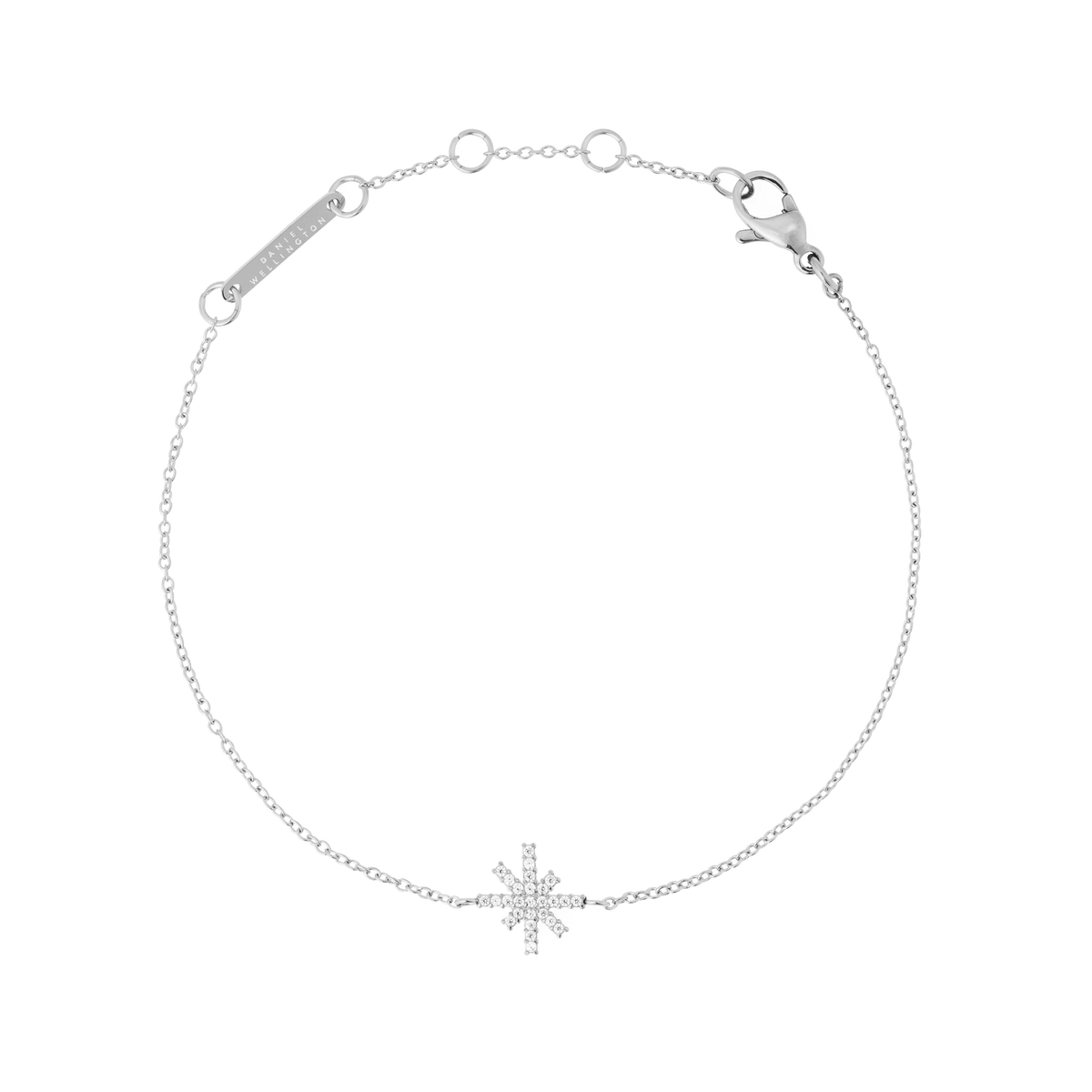 Delicate silver bracelet featuring a fine adjustable chain and a central star motif set with white cubic zirconia crystals, offering a subtle shimmer and refined look.