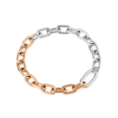 Contrast Link Bracelet Two Tone Rose Gold with alternating polished silver and rose gold squared links, designed in a modern chain style and crafted from stainless steel for a refined, versatile look.