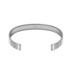 Line Cuff Polished Silver bracelet shown from the inside, highlighting its smooth inner surface, open cuff design, and polished stainless steel finish.
