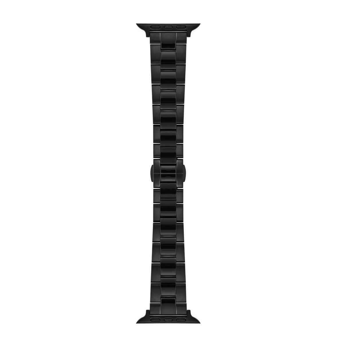 Smartwatch Iconic Link Onyx replacement watch strap in black 316L stainless steel, featuring a classic 3-link design with brushed outer links and a polished centre link, suitable for Apple Watch cases.