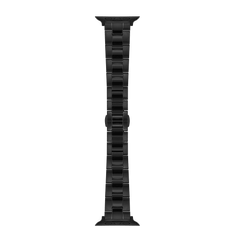 Smartwatch Iconic Link Onyx replacement watch strap in black 316L stainless steel, featuring a classic 3-link design with brushed outer links and a polished centre link, suitable for Apple Watch cases.