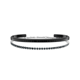 Classic Bracelet Black and Tennis Bracelet Nightfall Silver set featuring a matte black cuff with subtle branding and a silver tennis bracelet adorned with sparkling stones, displayed against a plain background.