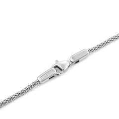 Close-up of the Tide Mesh Bracelet Sterling 1.8 showing the fine silver mesh band and secure lobster clasp, highlighting its minimalist design and adjustable fit.