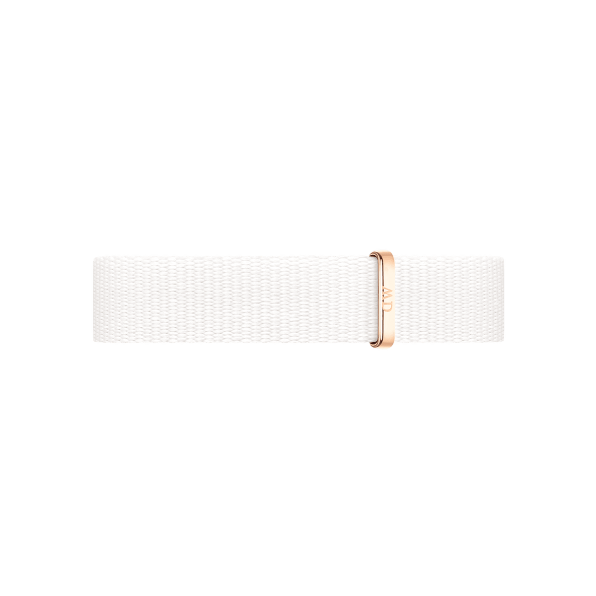 Dover Strap Rose Gold features a crisp white NATO style polyester strap with a rose gold buckle, offering a minimalist and elegant look suitable for a range of watches.
